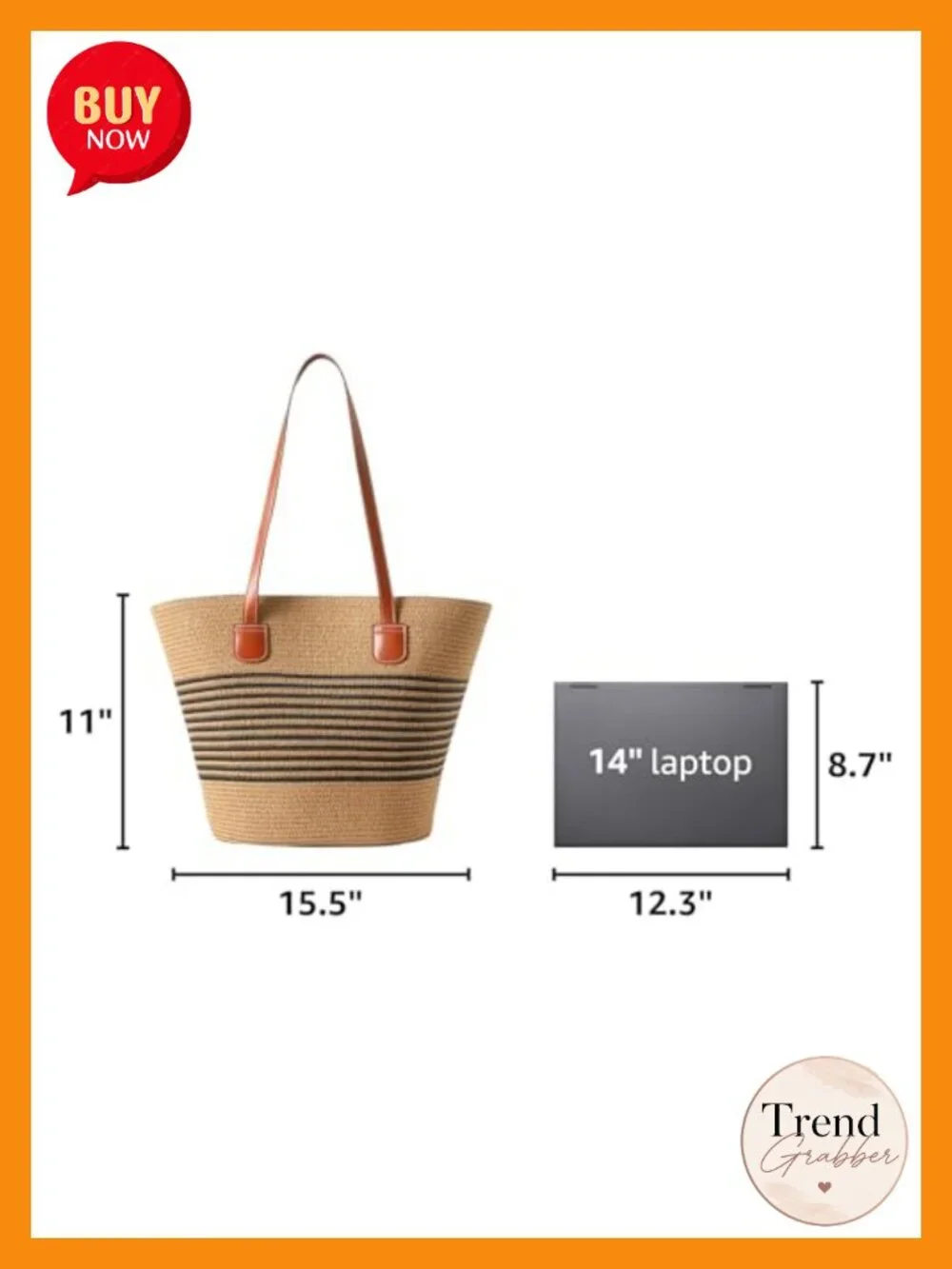 Handwoven Straw Tote Bag with Zipper Closure - Summer Travel Shoulder Handbag